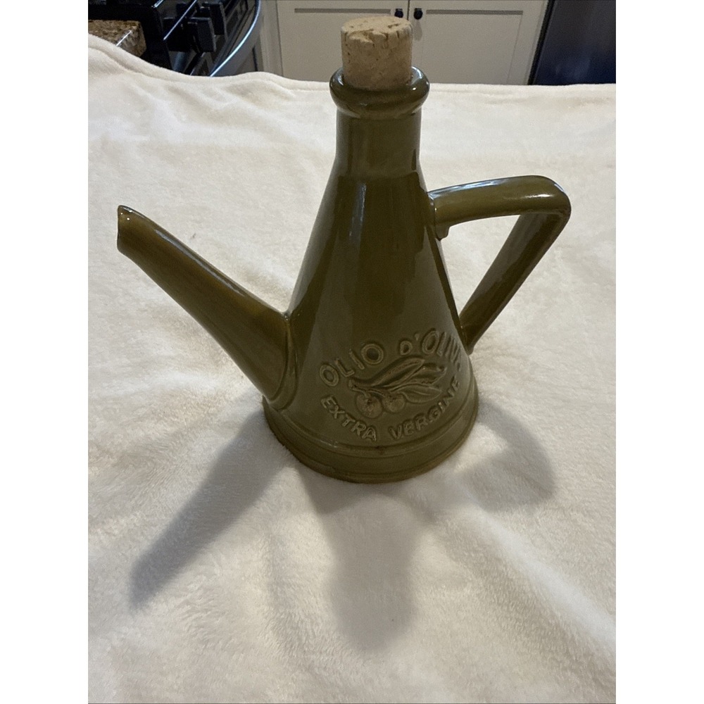 Vintage Italian Pottery Olive Oil Cruet Bottle Olio D'Oliva Extra Vergine